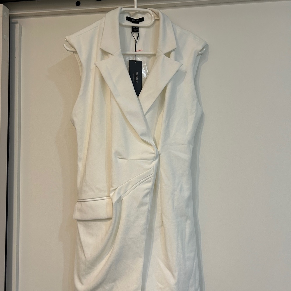 White Sleeveless Blazer Dress